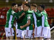 26 March 2021; Cian Bargary of Cork City, centre, celebrates with team-mates including Gearoid Morrissey, left, after scoring his side's second goal during the SSE Airtricity League First Division match between Cork City and Cobh Ramblers at Turners Cross in Cork. Photo by Harry Murphy/Sportsfile