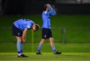 26 March 2021; Sam Todd, left, and Evan Farrell of UCD after their side conceded a second goal during the SSE Airtricity League First Division match between UCD and Athlone Town at the UCD Bowl in Belfield, Dublin. Photo by Seb Daly/Sportsfile