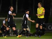 26 March 2021; Kurtis Byrne, left, and Adam Wixted of Athlone Town remonstrate with referee Gavin Colfer during the SSE Airtricity League First Division match between UCD and Athlone Town at the UCD Bowl in Belfield, Dublin. Photo by Seb Daly/Sportsfile