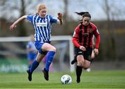 27 March 2021; Aoife Cronin of Treaty United gets past Isobel Finnegan of Bohemians during the SSE Airtricity Women's National League match between Bohemians and Treaty United at Oscar Traynor Centre in Coolock, Dublin. Photo by Piaras Ó Mídheach/Sportsfile