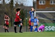 27 March 2021; Olivia Gibson of Treaty United reacts after Bronagh Kane of Bohemians scored her side's second goal during the SSE Airtricity Women's National League match between Bohemians and Treaty United at Oscar Traynor Centre in Coolock, Dublin. Photo by Piaras Ó Mídheach/Sportsfile