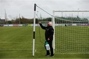 27 March 2021; Grounds keeper Eddie Cullen sanitises the goals ahead of the SSE Airtricity Women's National League match between Wexford Youths and Peamount United at Ferrycarrig Park in Wexford. Photo by Michael P Ryan/Sportsfile