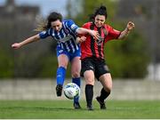 27 March 2021; Abbie Brophy of Bohemians in action against Alana Roddy of Treaty United during the SSE Airtricity Women's National League match between Bohemians and Treaty United at Oscar Traynor Centre in Coolock, Dublin. Photo by Piaras Ó Mídheach/Sportsfile