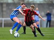 27 March 2021; Emma Costelloe of Treaty United in action against Erica Burke of Bohemians during the SSE Airtricity Women's National League match between Bohemians and Treaty United at Oscar Traynor Centre in Coolock, Dublin. Photo by Piaras Ó Mídheach/Sportsfile
