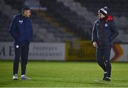 26 March 2021; Yousef Mahdy of Shelbourne, left, and goalkeeping coach Paul Skinner following the SSE Airtricity League First Division match between Galway United and Shelbourne at Eamonn Deacy Park in Galway. Photo by David Fitzgerald/Sportsfile