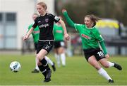 27 March 2021; Aoibheann Clancy of Wexford Youths in action against Eleanor Ryan-Doyle of Peamount United during the SSE Airtricity Women's National League match between Wexford Youths and Peamount United at Ferrycarrig Park in Wexford. Photo by Michael P Ryan/Sportsfile