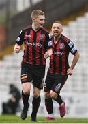 27 March 2021; Ross Tierney of Bohemians, left, celebrates after scoring his side's second goal during the SSE Airtricity League Premier Division match between Bohemians and Longford Town at Dalymount Park in Dublin. Photo by Sam Barnes/Sportsfile