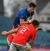 27 March 2021; Ross Byrne of Leinster is tackled by CJ Stander and Niall Scannell of Munster during the Guinness PRO14 Final match between Leinster and Munster at the RDS Arena in Dublin. Photo by Brendan Moran/Sportsfile