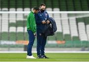 27 March 2021; David Forde, Republic of Ireland sports physiologist, and Troy Parrott prior to the FIFA World Cup 2022 qualifying group A match between Republic of Ireland and Luxembourg at the Aviva Stadium in Dublin. Photo by Harry Murphy/Sportsfile