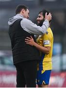 27 March 2021; Conor Davis of Longford Town, who scored twice in the second half, is congratulated by Longford Town manager Daire Doyle, left, following the SSE Airtricity League Premier Division match between Bohemians and Longford Town at Dalymount Park in Dublin. Photo by Sam Barnes/Sportsfile