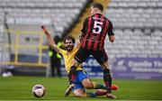 27 March 2021; Conor Davis of Longford Town is fouled by Rob Cornwall of Bohemians during the SSE Airtricity League Premier Division match between Bohemians and Longford Town at Dalymount Park in Dublin. Photo by Sam Barnes/Sportsfile