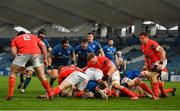 27 March 2021; Jack Conan of Leinster scores his side's first try during the Guinness PRO14 Final match between Leinster and Munster at the RDS Arena in Dublin. Photo by David Fitzgerald/Sportsfile