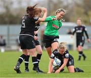 27 March 2021; Stephanie Roche of Peamount United in action against Lauren Dwyer, left, and Nicola Sinnott of Wexford Youths during the SSE Airtricity Women's National League match between Wexford Youths and Peamount United at Ferrycarrig Park in Wexford. Photo by Michael P Ryan/Sportsfile