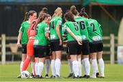 27 March 2021; Peamount United players huddle ahead of the SSE Airtricity Women's National League match between Wexford Youths and Peamount United at Ferrycarrig Park in Wexford. Photo by Michael P Ryan/Sportsfile