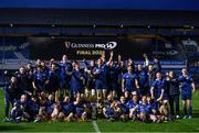 27 March 2021; Leinster players celebrate with the PRO14 trophy following the Guinness PRO14 Final match between Leinster and Munster at the RDS Arena in Dublin. Photo by Ramsey Cardy/Sportsfile