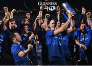 27 March 2021; Devin Toner of Leinster lifts the PRO14 trophy alongside his team-mates after the Guinness PRO14 Final match between Leinster and Munster at the RDS Arena in Dublin. Photo by Ramsey Cardy/Sportsfile