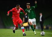 27 March 2021; Callum Robinson of Republic of Ireland in action against Marvin Martins of Luxembourg during the FIFA World Cup 2022 qualifying group A match between Republic of Ireland and Luxembourg at the Aviva Stadium in Dublin. Photo by Harry Murphy/Sportsfile