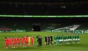 27 March 2021; The two teams line up prior to the FIFA World Cup 2022 qualifying group A match between Republic of Ireland and Luxembourg at the Aviva Stadium in Dublin. Photo by Harry Murphy/Sportsfile