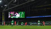 27 March 2021; A general view of the action as a message of support is shown on the big screen for former Republic of Ireland footballer Alan McLoughlin, who is currently undergoing cancer treatment, during the FIFA World Cup 2022 qualifying group A match between Republic of Ireland and Luxembourg at the Aviva Stadium in Dublin. Photo by Eóin Noonan/Sportsfile