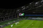 27 March 2021; A message of support is shown on the big screen for former Republic of Ireland footballer Alan McLoughlin, who is currently undergoing cancer treatment, during the FIFA World Cup 2022 qualifying group A match between Republic of Ireland and Luxembourg at the Aviva Stadium in Dublin. Photo by Piaras Ó Mídheach/Sportsfile