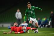 27 March 2021; Callum Robinson of Republic of Ireland in action against Maxime Chanot of Luxembourg during the FIFA World Cup 2022 qualifying group A match between Republic of Ireland and Luxembourg at the Aviva Stadium in Dublin. Photo by Harry Murphy/Sportsfile