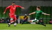 27 March 2021; Marvin Martins of Luxembourg in action against James Collins of Republic of Ireland during the FIFA World Cup 2022 qualifying group A match between Republic of Ireland and Luxembourg at the Aviva Stadium in Dublin. Photo by Eóin Noonan/Sportsfile