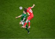 27 March 2021; James Collins of Republic of Ireland in action against Laurent Jans of Luxembourg during the FIFA World Cup 2022 qualifying group A match between Republic of Ireland and Luxembourg at the Aviva Stadium in Dublin. Photo by Piaras Ó Mídheach/Sportsfile