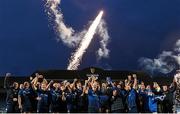 27 March 2021; Devin Toner and Michael Bent of Leinster lift the PRO14 trophy alongside team-mates following the Guinness PRO14 Final match between Leinster and Munster at the RDS Arena in Dublin. Photo by Ramsey Cardy/Sportsfile