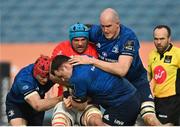 27 March 2021; Tadhg Beirne of Munster under pressure from Leinster players, from left, Josh van der Flier, Cian Healy and Devin Toner during the Guinness PRO14 Final match between Leinster and Munster at the RDS Arena in Dublin. Photo by Ramsey Cardy/Sportsfile