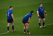 27 March 2021; Leinster players, from left, Rónan Kelleher, Andrew Porter and Cian Healy during the Guinness PRO14 Final match between Leinster and Munster at the RDS Arena in Dublin. Photo by Ramsey Cardy/Sportsfile