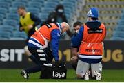 27 March 2021; Jonathan Sexton of Leinster is treated for an injury by Leinster Team doctor Prof. Jim McShane, left, and Leinster Senior Physiotherapist Karl Denvir during the Guinness PRO14 Final match between Leinster and Munster at the RDS Arena in Dublin. Photo by Ramsey Cardy/Sportsfile