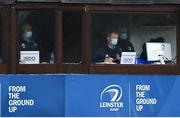 27 March 2021; The Leinster coaching staff, below, including senior coach Stuart Lancaster, head coach Leo Cullen, backs coach Felipe Contepomi and Kicking Coach and Lead Performance Analyst Emmet Farrell, during the Guinness PRO14 Final match between Leinster and Munster at the RDS Arena in Dublin. Photo by Ramsey Cardy/Sportsfile