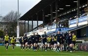 27 March 2021; The Leinster team warm up prior to the Guinness PRO14 Final match between Leinster and Munster at the RDS Arena in Dublin. Photo by Brendan Moran/Sportsfile