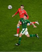27 March 2021; James Collins of Republic of Ireland in action against Enes Mahmutovic of Luxembourg during the FIFA World Cup 2022 qualifying group A match between Republic of Ireland and Luxembourg at the Aviva Stadium in Dublin. Photo by Piaras Ó Mídheach/Sportsfile