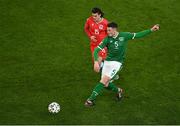 27 March 2021; Ciaran Clark of Republic of Ireland in action against Olivier Thill of Luxembourg during the FIFA World Cup 2022 qualifying group A match between Republic of Ireland and Luxembourg at the Aviva Stadium in Dublin. Photo by Piaras Ó Mídheach/Sportsfile