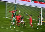 27 March 2021; Shane Long of Republic of Ireland heads over the crossbar in the closing stages of the FIFA World Cup 2022 qualifying group A match between Republic of Ireland and Luxembourg at the Aviva Stadium in Dublin. Photo by Piaras Ó Mídheach/Sportsfile