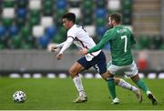 28 March 2021; Antonee Robinson of USA in action against Niall McGinn of Northern Ireland during the International friendly match between Northern Ireland and USA at the National Football Stadium at Windsor Park in Belfast. Photo by David Fitzgerald/Sportsfile