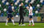 28 March 2021; USA manager Gregg Berhalter, centre, with Luca de la Torre, right, and Giovanni Reyna following the International friendly match between Northern Ireland and USA at National Football Stadium at Windsor Park in Belfast. Photo by David Fitzgerald/Sportsfile