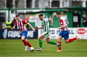 28 March 2021; Conor Clifford of Bray Wanderers in action against Sean McSweeney, right, and Jack Lynch of Treaty United during the SSE Airtricity League First Division match between Bray Wanderers and Treaty United at the Carlisle Grounds in Bray, Wicklow. Photo by Seb Daly/Sportsfile