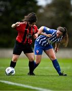 27 March 2021; Naima Chemaou of Bohemians in action against Eve O'Sullivan of Treaty United during the SSE Airtricity Women's National League match between Bohemians and Treaty United at Oscar Traynor Centre in Coolock, Dublin. Photo by Piaras Ó Mídheach/Sportsfile