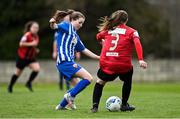 27 March 2021; Rebecca Horgan of Treaty United in action against Jade Reddy of Bohemians during the SSE Airtricity Women's National League match between Bohemians and Treaty United at Oscar Traynor Centre in Coolock, Dublin. Photo by Piaras Ó Mídheach/Sportsfile