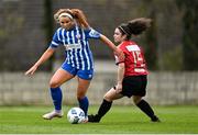27 March 2021; Alannah Mitchell of Treaty United in action against Naima Chemaou of Bohemians during the SSE Airtricity Women's National League match between Bohemians and Treaty United at Oscar Traynor Centre in Coolock, Dublin. Photo by Piaras Ó Mídheach/Sportsfile