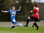 27 March 2021; Áine Walsh of Treaty United in action against Jade Reddy of Bohemians during the SSE Airtricity Women's National League match between Bohemians and Treaty United at Oscar Traynor Centre in Coolock, Dublin. Photo by Piaras Ó Mídheach/Sportsfile