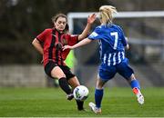 27 March 2021; Annmarie Byrne of Bohemians in action against Cara Griffin of Treaty United during the SSE Airtricity Women's National League match between Bohemians and Treaty United at Oscar Traynor Centre in Coolock, Dublin. Photo by Piaras Ó Mídheach/Sportsfile