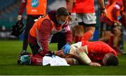 27 March 2021; Peter O'Mahony of Munster lies injured during the Guinness PRO14 Final match between Leinster and Munster at the RDS Arena in Dublin. Photo by David Fitzgerald/Sportsfile