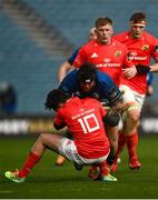 27 March 2021; Andrew Porter of Leinster is tackled by Joey Carbery of Munster during the Guinness PRO14 Final match between Leinster and Munster at the RDS Arena in Dublin. Photo by David Fitzgerald/Sportsfile