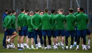 29 March 2021; Seamus Coleman speaks to his team-mates ahead of a Republic of Ireland training session at Debrecen Football Academy in Debrecen, Hungary. Photo by Stephen McCarthy/Sportsfile