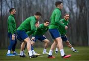 29 March 2021; Seamus Coleman, centre, during a Republic of Ireland training session at Debrecen Football Academy in Debrecen, Hungary. Photo by Stephen McCarthy/Sportsfile