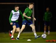 29 March 2021; James McClean and Conor Coventry, left, during a Republic of Ireland training session at the Debrecen Football Academy in Debrecen, Hungary. Photo by Stephen McCarthy/Sportsfile