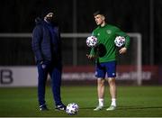 29 March 2021; Ciaran Clark and David Forde, Republic of Ireland sports physiologist, left, during a Republic of Ireland training session at the Debrecen Football Academy in Debrecen, Hungary. Photo by Stephen McCarthy/Sportsfile